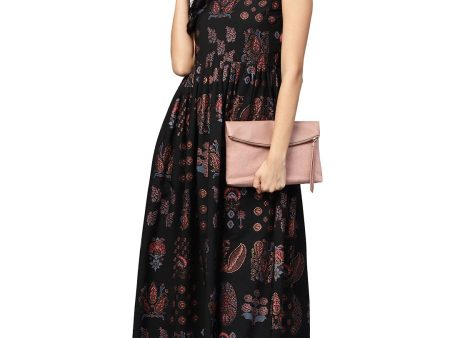 Ahalyaa Black Printed Flare Kurta Dress For Women Discount