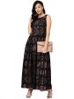 Ahalyaa Black Printed Flare Kurta Dress For Women Discount