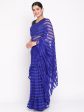 Ahalyaa Blue & Black Striped Net Ready to Wear Saree Set Online now