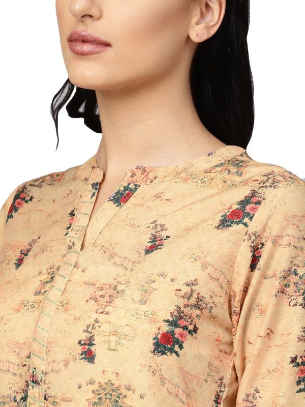 Ahalyaa Beige Dusty Print Straight Kurta For Women For Discount