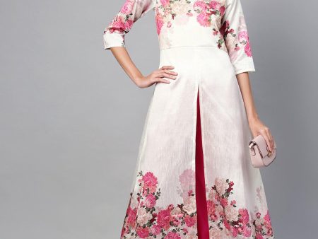 Ahalyaa Off-White & Pink Printed Kurta with Palazzo Supply