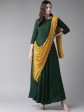 Ahalyaa Green & Mustard Yellow Solid Maxi Dress With Attached Dupatta Hot on Sale