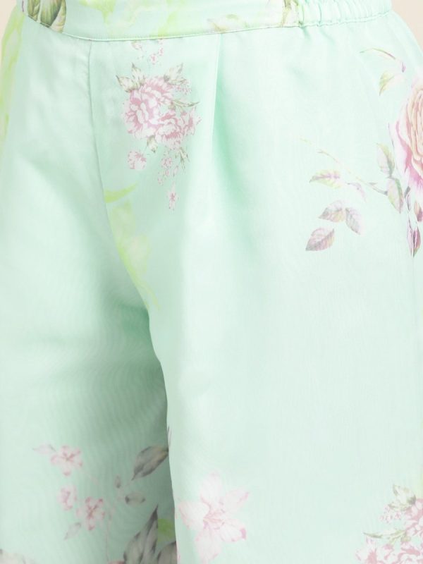 Ahalyaa Blue & Pink Floral Print Kurta With Palazzo For Discount