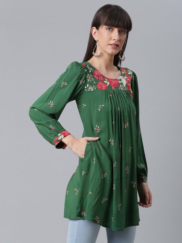 Ahalyaa Green & Pink Printed Tunic Online Hot Sale