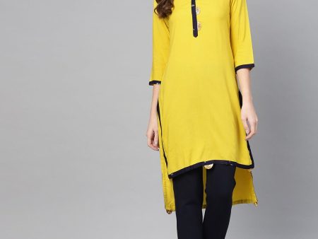 Ahalyaa Yellow Solid Straight Kurta For women Sale