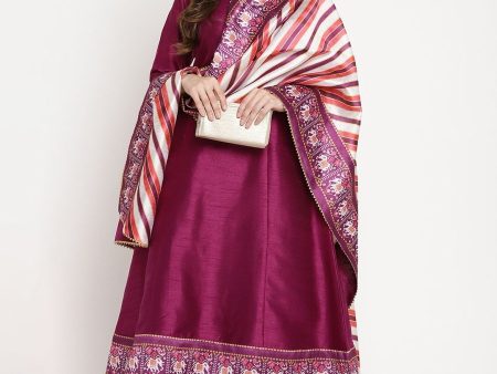 Ahalyaa Women s Purple Poly Silk Solid Kurta Palazzo Set With Dupatta Online Sale