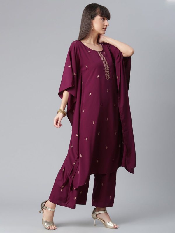 Ahalyaa Burgundy & Golden Printed Kurta with Palazzo Online Hot Sale