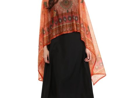 Ahalyaa Black Crepe Printed Kurta With Attached Dupatta For Women For Cheap