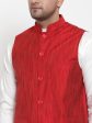 Jompers Men s Beautiful Red Woven Design Nehru Jacket For Cheap