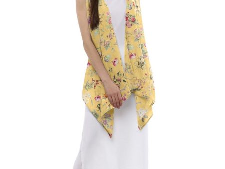 Ahalyaa White & Yellow Floral Scarf Cape Attached Straight Kurta Cheap