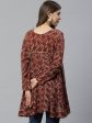 Ahalyaa Maroon & Beige Ethnic Printed Asymmetric Tunic Cheap