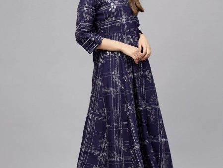 Ahalyaa Women s Navy Blue Cotton Printed Kurta For Sale