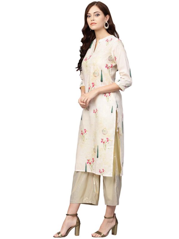 Ahalyaa Beige Printed Straight Kurta For Women Sale