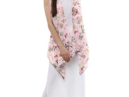 Ahalyaa White & Pink Floral Scarf Cape Attached Straight Kurta For Sale