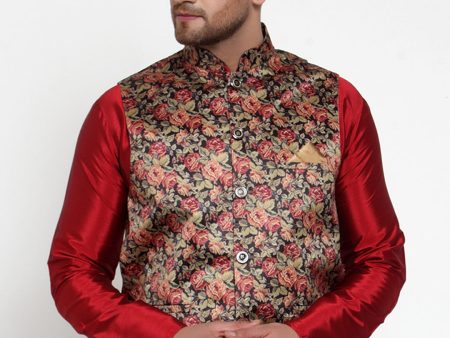 Jompers Men s Beautiful Black Printed Nehru Jacket Online Sale