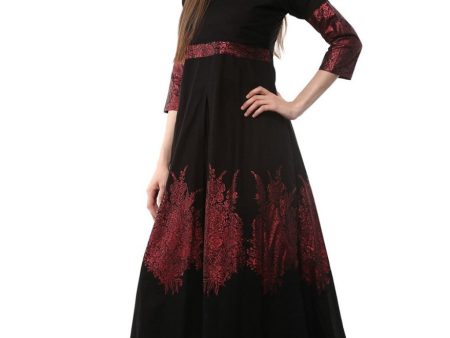 Ahalyaa Black & Red Cotton Blend Floor Length Anarkali Kurta Dress Supply