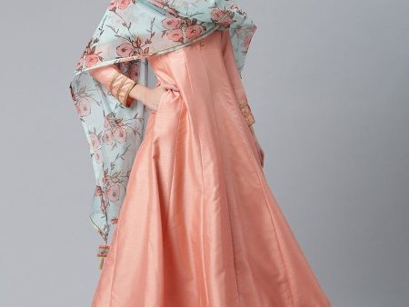 Ahalyaa Poly Silk Peach Kurta With Dupatta Set Online Hot Sale