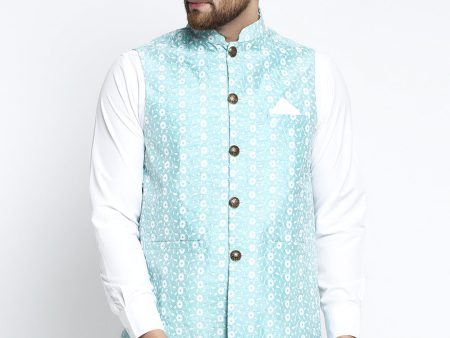 Jompers Men Beautiful Blue Embroidered Nehru Jacket Supply