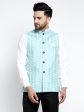 Jompers Men Beautiful Blue Embroidered Nehru Jacket Supply