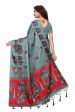 Vamika Sea Green Kalamkari With Jhalar Khadi Silk Saree Discount