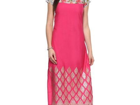 Ahalyaa Women s Pink Chanderi Printed Kurta Cheap