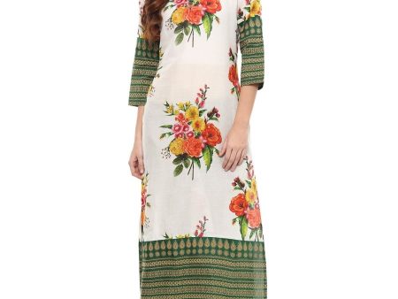 Ahalyaa Floral Cotton Blend Straight Off white Kurta Online Hot Sale