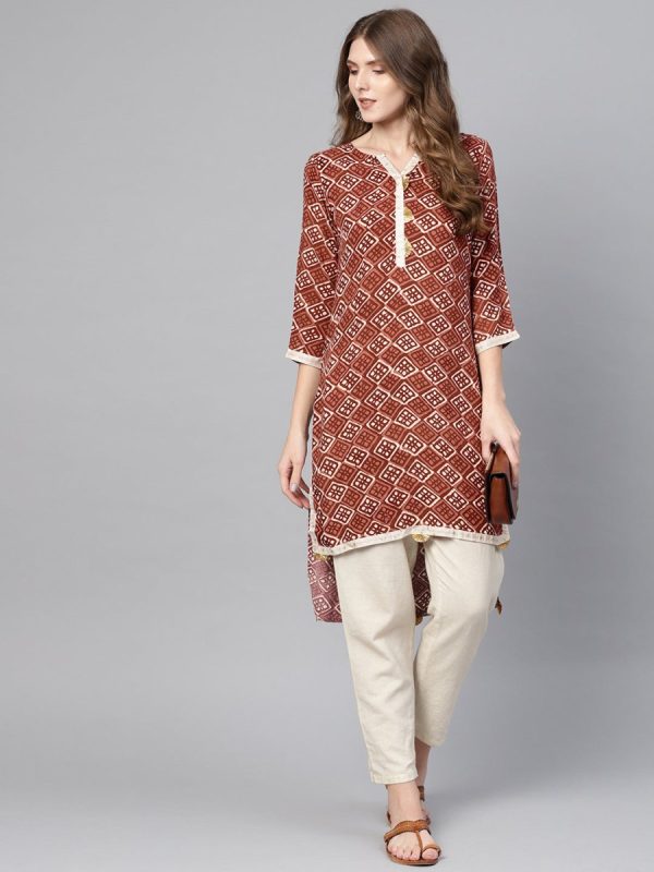 Ahalyaa Brown Printed Straight kurta For Sale