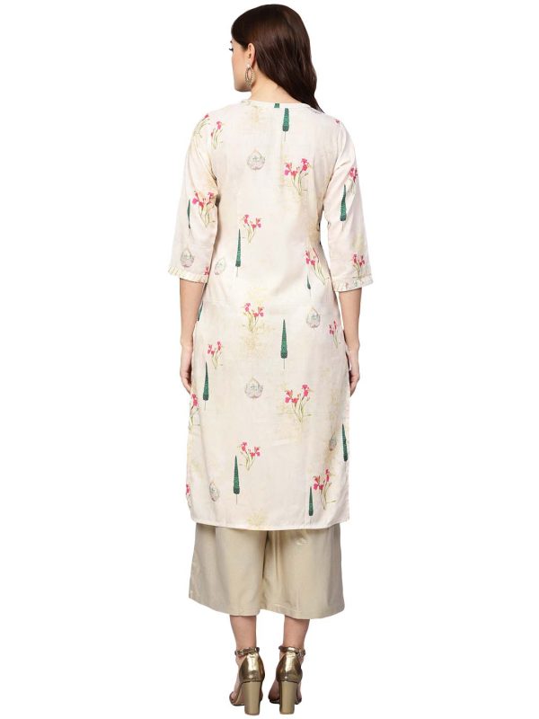 Ahalyaa Beige Printed Straight Kurta For Women Sale