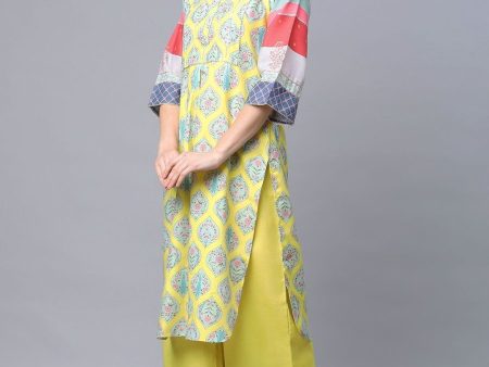 Ahalyaa Women s Yellow Pure Blend Digital Printed Kurta Palazzo Set Fashion