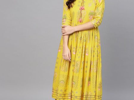 Ahalyaa Yellow Frock Suit with Plazzo Online Hot Sale