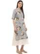 Ahalyaa Ash Blue & Cream Floral Cotton Blend Double Layered Summer Kurta Dress Fashion