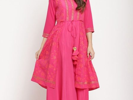 Ahalyaa Dark Pink Crepe Khari Print Dress For Women Hot on Sale