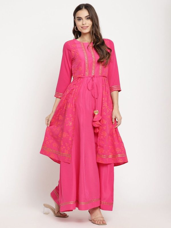 Ahalyaa Dark Pink Crepe Khari Print Dress For Women Hot on Sale