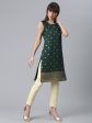 Ahalyaa Chanderi Dark Green Foil Gold Printed Kurti Discount