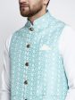 Jompers Men Beautiful Blue Embroidered Nehru Jacket Supply