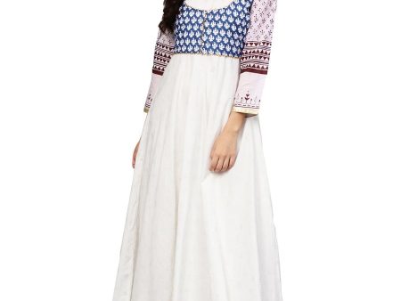 Ahalyaa White And Blue Printed Flare Cotton Jacket Kurta For Women Online