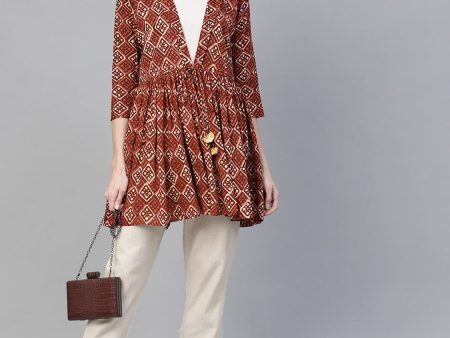 Ahalyaa Brown & Cream-Coloured Printed A-Line Tunic For Discount