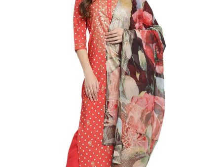 Ahalyaa Red Crepe Bandhani Gold Printed Kurta Pant With Dupatta Fashion