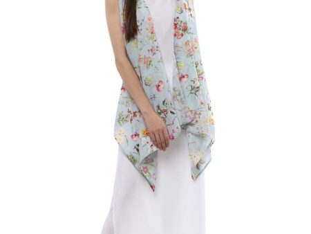 Ahalyaa White & Blue Floral Scarf Cape Attached Straight Kurta Hot on Sale