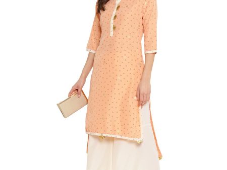 Ahalyaa Peach-Coloured & Red Bandhani Print High Low Straight Kurta Online Sale