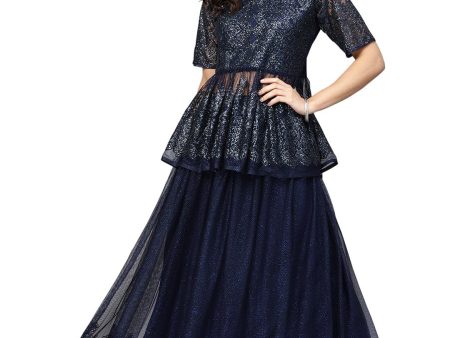 Ahalyaa Navy Blue Peplum Net Indowestern Set Fashion