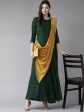 Ahalyaa Green & Mustard Yellow Solid Maxi Dress With Attached Dupatta Hot on Sale