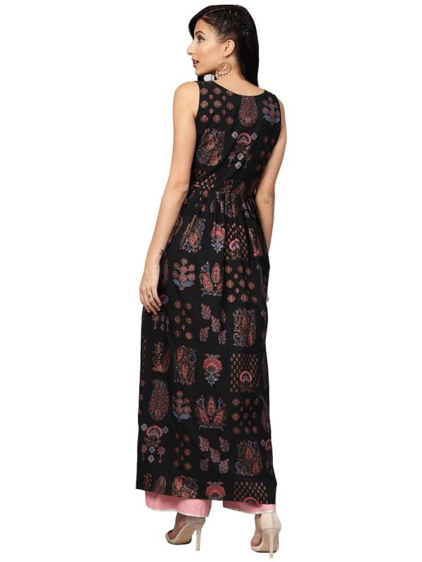 Ahalyaa Black Printed Flare Kurta Dress For Women Discount