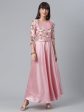 Ahalyaa Art Silk Pink Solid Kurta With Attached Floral Print Jacket For Discount