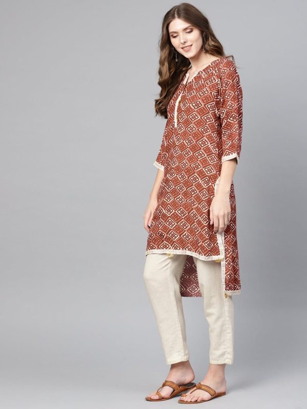 Ahalyaa Brown Printed Straight kurta For Sale