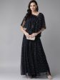 Ahalyaa Navy Blue & Silver Foil Print Layered Top with Skirt Sale