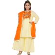 Little Bansi Girls Yellow & Orange Color Mirror work Kurta frock with Sharara & Dupatta Supply