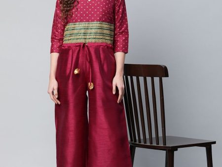 Ahalyaa Womens Burgundy crepe Printed Jumpsuit Online Hot Sale