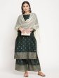 Ahalyaa Dark Green Gold Print Kurta Palazzo Set With Dupatta Cheap