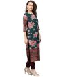 Ahalyaa Green & Burgundy Printed Kurta with Churidar & Dupatta Cheap